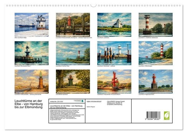 Produktbild: Leuchtt&uuml;rme an der Elbe - von Hamburg bis zur Elbm&uuml;ndung (hochwertiger Premium Wandkalender 2027 DIN A2 quer), Kunstdruck in Hochglanz