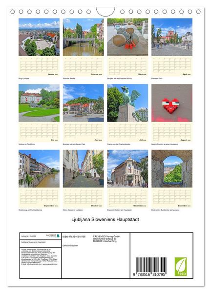 Produktbild: Ljubljana Sloweniens Hauptstadt (Wandkalender 2026 DIN A4 hoch), CALVENDO Monatskalender