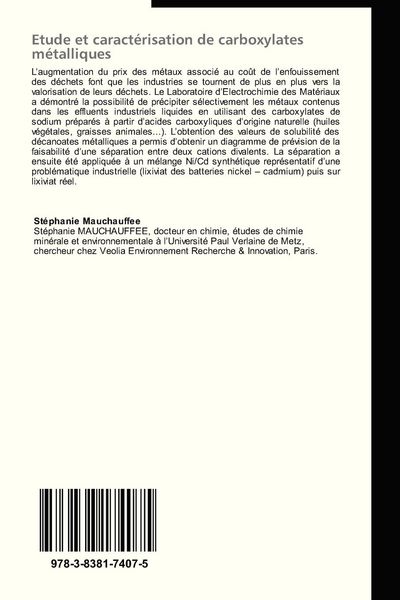 Produktbild: Etude et caract&eacute;risation de carboxylates m&eacute;talliques