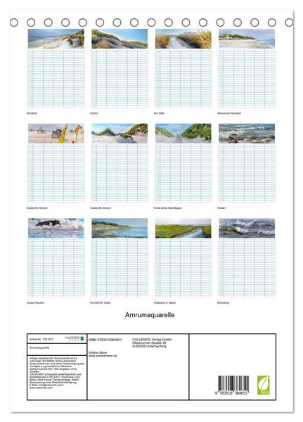 Produktbild: Amrumaquarelle (Tischkalender 2026 DIN A5 hoch), CALVENDO Monatskalender