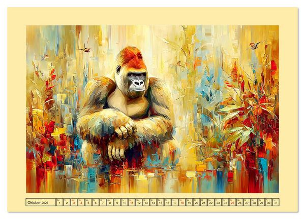Produktbild: W&auml;chter der Stille. Beeindruckende Gorillas in moderner &Ouml;loptik (Wandkalender 2026 DIN A4 quer), CALVENDO Monatskalender