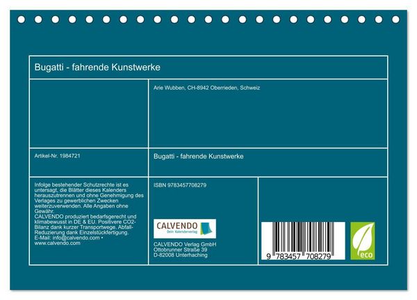 Produktbild: Bugatti - fahrende Kunstwerke (Tischkalender 2026 DIN A5 quer), CALVENDO Monatskalender