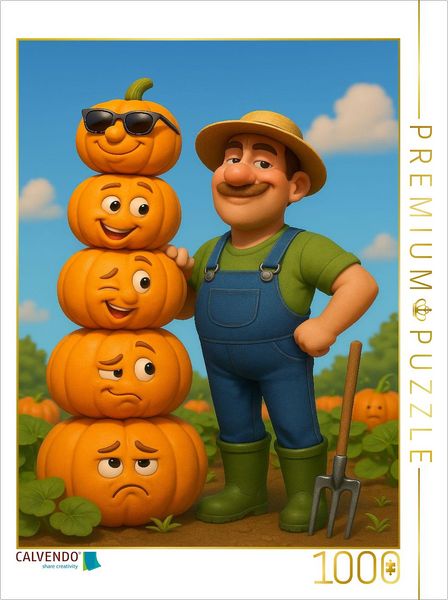 Produktbild: CALVENDO Puzzle K&uuml;rbisstolz - G&auml;rtner mit K&uuml;rbis | 1000 Teile Lege-Gr&ouml;&szlig;e 64x48cm Foto-Puzzle f&uuml;r gl&uuml;ckliche Stunden