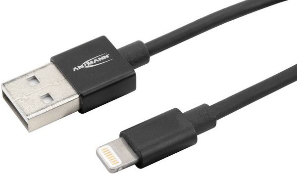 Produktbild: Ansmann USB-Kabel USB 2.0 USB-A Stecker, Apple Lightning Stecker 2.00 m Schwarz Aluminium-Stecker, TPE-Mantel, beidseitig verwendbarer Stecker