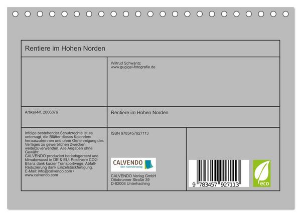 Produktbild: Rentiere im Hohen Norden (Tischkalender 2026 DIN A5 quer), CALVENDO Monatskalender
