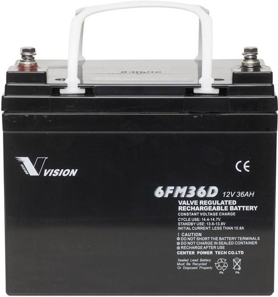 Vision Akkus FM-Serie 6FM36DX Solarakku 12 V 36 Ah Blei-Vlies (AGM) (B x H x T) 195 x 155 x 130 mm M6-Schraubanschluss