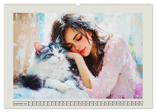 Produktbild: Zweisamkeit in Farben. Katzen und Menschen in Harmonie (Wandkalender 2026 DIN A2 quer), CALVENDO Monatskalender