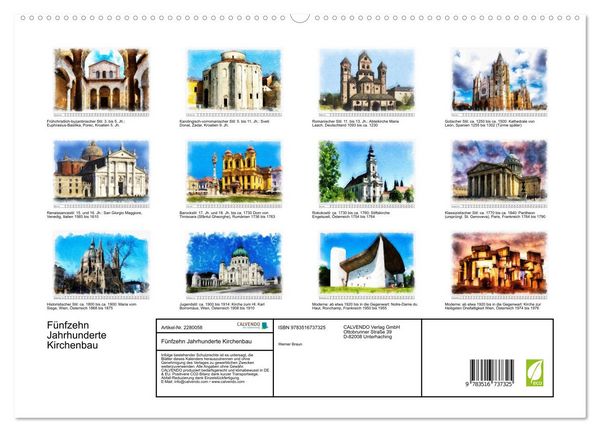 Produktbild: F&uuml;nfzehn Jahrhunderte Kirchenbau (hochwertiger Premium Wandkalender 2026 DIN A2 quer), Kunstdruck in Hochglanz