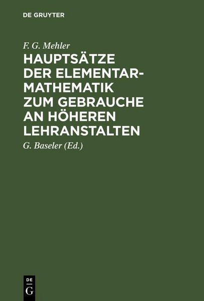 Produktbild: Haupts&auml;tze der Elementar-Mathematik zum Gebrauche an h&ouml;heren Lehranstalten