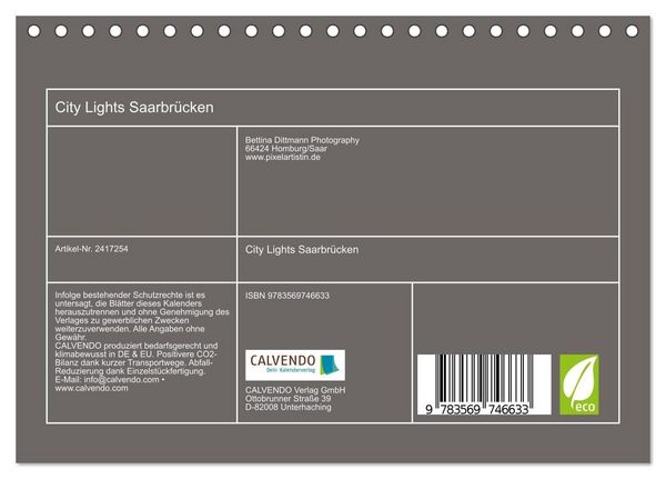 Produktbild: City Lights Saarbr&uuml;cken (Tischkalender 2027 DIN A5 quer), CALVENDO Monatskalender