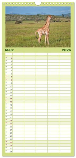 Produktbild: Familienplaner 2026 - Tierische Gl&uuml;cksmomente mit 5 Spalten (Wandkalender, 21 x 45 cm) CALVENDO