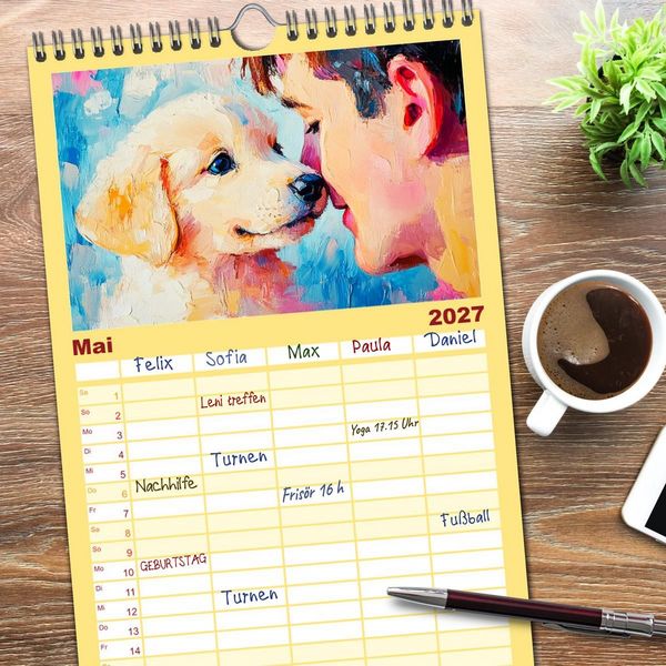 Produktbild: Familienplaner 2027 - Mensch und Hund. Herzensverbindungen mit 5 Spalten (Wandkalender, 21 x 45 cm) CALVENDO