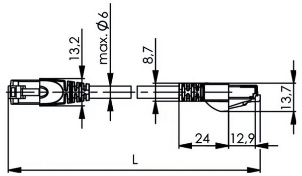 Produktbild: Teleg&auml;rtner 100008844 RJ45 Patchkabel Flammwidrig, mit Knickschutzt&uuml;lle 1St.
