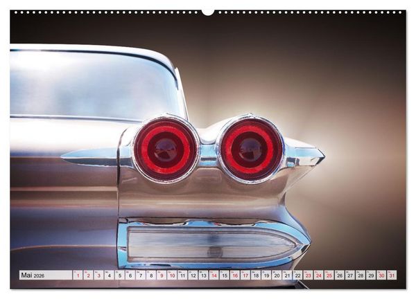 Produktbild: US Klassiker Farbenfrohe Heckansichten (Wandkalender 2026 DIN A2 quer), CALVENDO Monatskalender