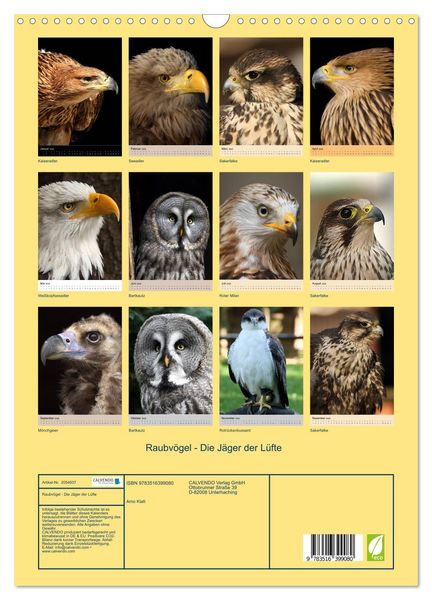 Produktbild: Raubv&ouml;gel - Die J&auml;ger der L&uuml;fte (Wandkalender 2026 DIN A3 hoch), CALVENDO Monatskalender