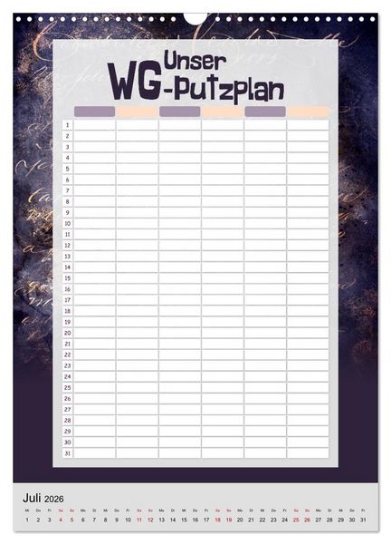 Produktbild: Gothic WG-Putzplan & Kalender 2026 (Wandkalender 2026 DIN A3 hoch), CALVENDO Monatskalender