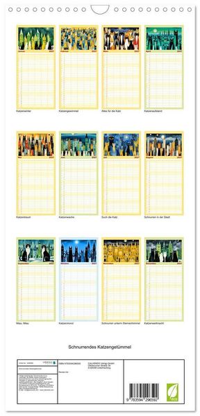 Produktbild: Familienplaner 2027 - Schnurrendes Katzenget&uuml;mmel mit 5 Spalten (Wandkalender, 21 x 45 cm) CALVENDO