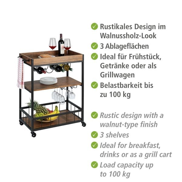Produktbild: K&uuml;chenwagen Mod. Rustico, mit Weinglashalter und Flaschenhalte
