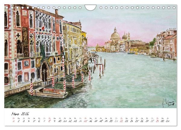 Produktbild: Venedig in stillen Aquarellen (Wandkalender 2026 DIN A4 quer), CALVENDO Monatskalender