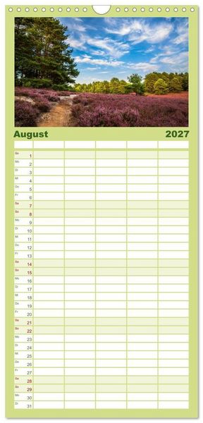 Produktbild: Familienplaner 2027 - Romantische Heidebl&uuml;te mit 5 Spalten (Wandkalender, 21 x 45 cm) CALVENDO