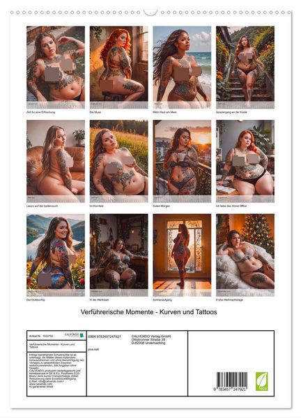 Produktbild: Verf&uuml;hrerische Momente - Kurven und Tattoos (hochwertiger Premium Wandkalender 2026 DIN A2 hoch), Kunstdruck in Hochglanz