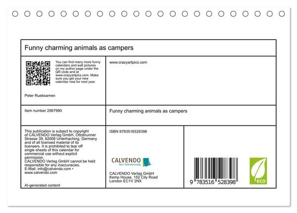 Produktbild: Funny charming animals as campers (Desk Calendar 2026 DIN A5 landscape), CALVENDO 12 Month DeskCalendar