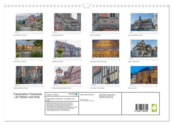 Produktbild: Faszination Fachwerk - an Weser und Ilme (Wandkalender 2026 DIN A3 quer), CALVENDO Monatskalender