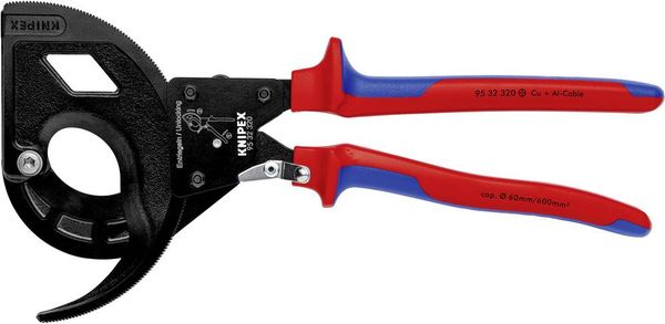 Produktbild: Knipex 95 32 320 Ratschen-Kabelschneider Geeignet f&uuml;r (Abisoliertechnik) Alu- und Kupferkabel, ein- und mehrdr&auml;htig 60 mm 600 mm&sup2;