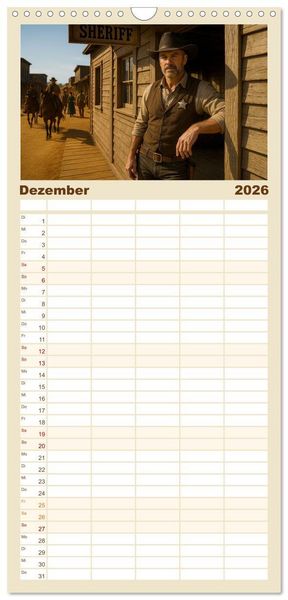 Produktbild: Familienplaner 2026 - Cowboy Alltag und Western Staub mit 5 Spalten (Wandkalender, 21 x 45 cm) CALVENDO