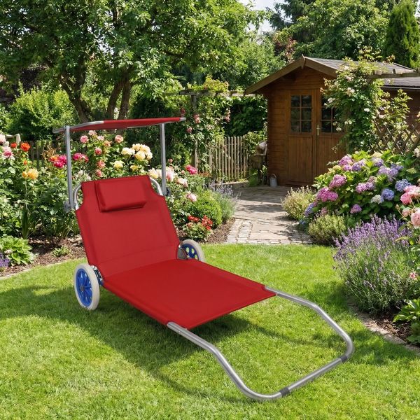 Produktbild: Sonnenliege Liegestuhl Gartenliege Rollen Dach