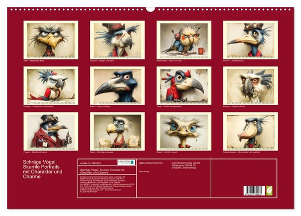 Produktbild: Schr&auml;ge V&ouml;gel. Skurrile Portraits mit Charakter und Charme (Wandkalender 2027 DIN A2 quer), CALVENDO Monatskalender