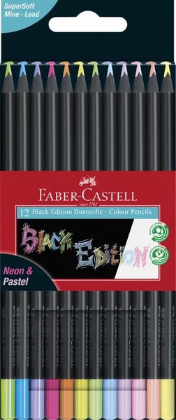 Faber-Castell Buntstifte Black Edition Neon + Pastell 12er Set