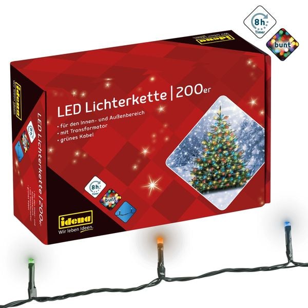 Idena Lichterkette 200 LED bunt 8h Timer 27,9m