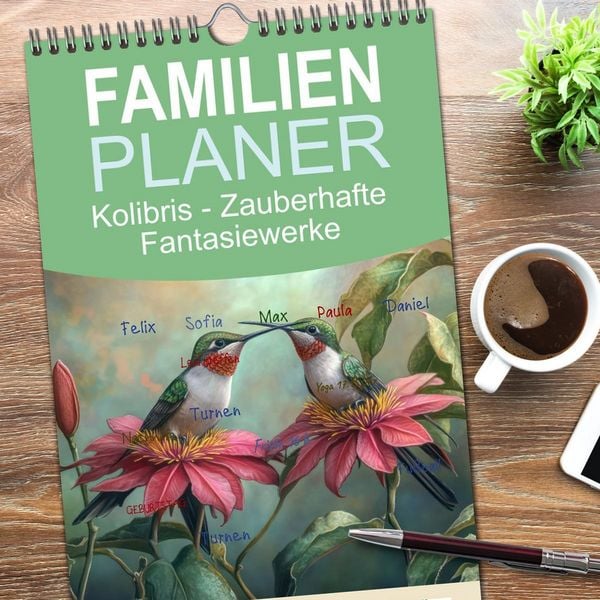 Produktbild: Familienplaner 2026 - Kolibris - Zauberhafte Fantasiewerke mit 5 Spalten (Wandkalender, 21 x 45 cm) CALVENDO