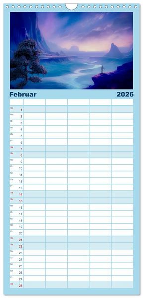 Produktbild: Familienplaner 2026 - Tr&auml;umereien in Blau mit 5 Spalten (Wandkalender, 21 x 45 cm) CALVENDO