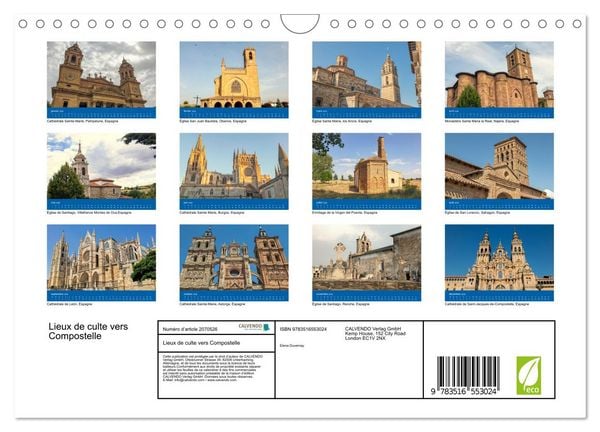 Produktbild: Lieux de culte vers Compostelle (Calendrier mural 2026 DIN A4 vertical), CALVENDO calendrier mensuel