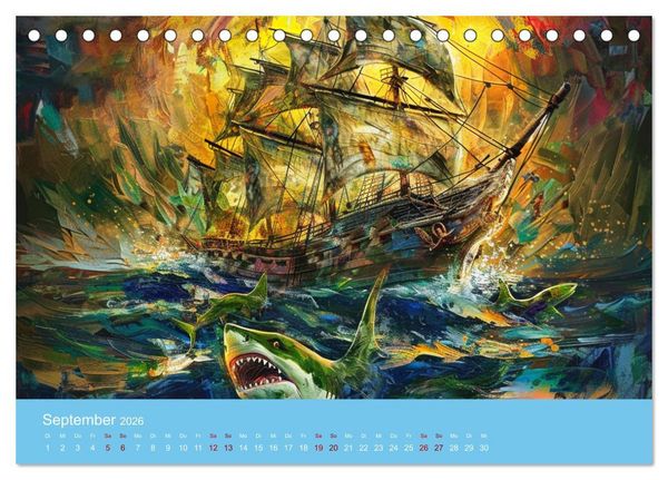 Produktbild: Das trunkene Schiff mit Bildern im William Turner-Stil (Tischkalender 2026 DIN A5 quer), CALVENDO Monatskalender