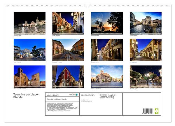 Produktbild: Taormina zur blauen Stunde (Wandkalender 2026 DIN A2 quer), CALVENDO Monatskalender
