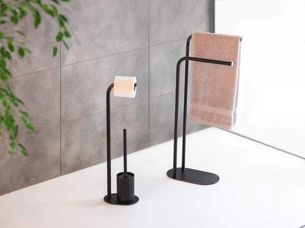 Produktbild: Handtuchst&auml;nder Mod. Levante, schwarz, Stahl, 30x79x17 cm, mit 2 Armen, freistehend