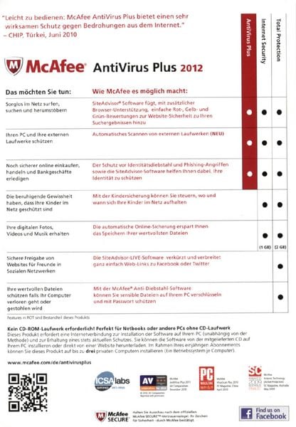 Produktbild: McAfee Antivirus Plus 2012 - 3 User