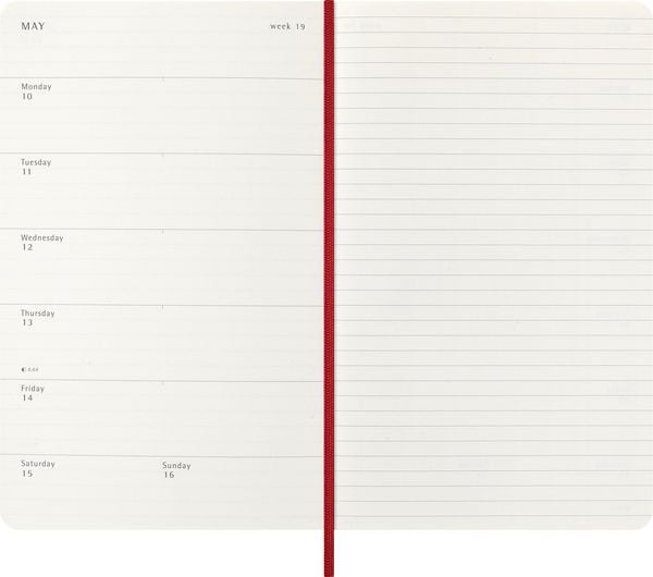 Produktbild: Moleskine 12 Monate Wochen Notizkalender 2027, Large/A5, 1 Wo = 1 Seite, rechts linierte Seite, Weicher Einband, Scharlachrot