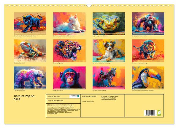 Produktbild: Tiere im Pop Art Kleid (Wandkalender 2026 DIN A2 quer), CALVENDO Monatskalender