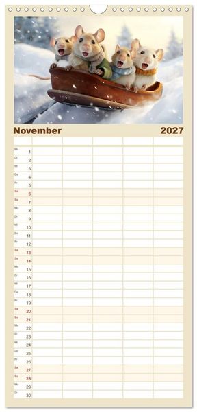 Produktbild: Familienplaner 2027 - Ein Jahr im Leben von Familie Maus mit 5 Spalten (Wandkalender, 21 x 45 cm) CALVENDO