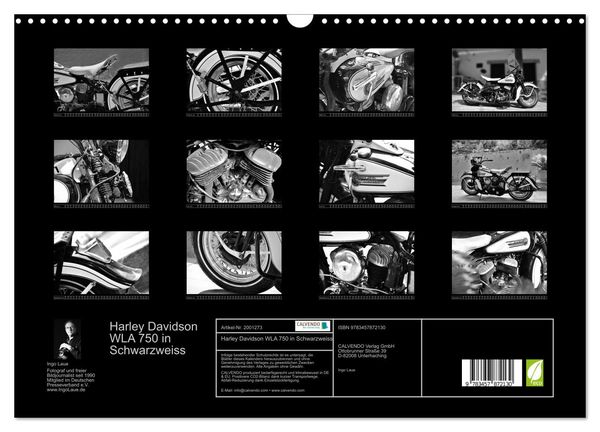 Produktbild: Harley Davidson WLA 750 in Schwarzweiss (Wandkalender 2026 DIN A3 quer), CALVENDO Monatskalender
