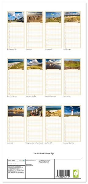 Produktbild: Familienplaner 2026 - Deutschland - Insel Sylt mit 5 Spalten (Wandkalender, 21 x 45 cm) CALVENDO