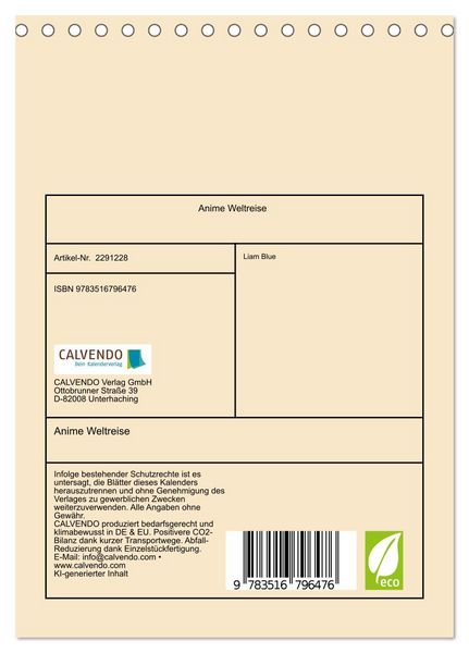Produktbild: Anime Weltreise (Tischkalender 2027 DIN A5 hoch), CALVENDO Monatskalender