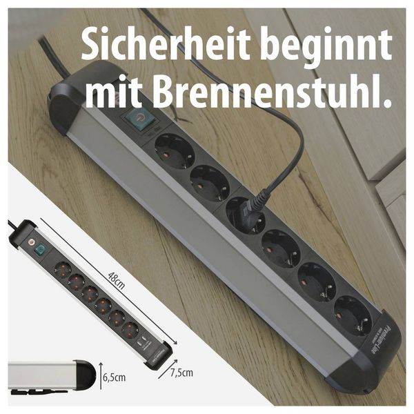 Produktbild: Brennenstuhl 1391030610 Steckdosenleiste mit Schalter Silber, Schwarz Schutzkontakt 1St.