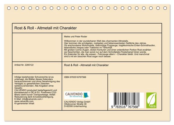 Produktbild: Rost & Roll - Altmetall mit Charakter (Tischkalender 2027 DIN A5 quer), CALVENDO Monatskalender