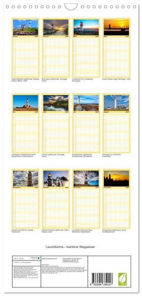 Produktbild: Familienplaner 2027 - Leuchtt&uuml;rme - maritime Wegweiser mit 5 Spalten (Wandkalender, 21 x 45 cm) CALVENDO