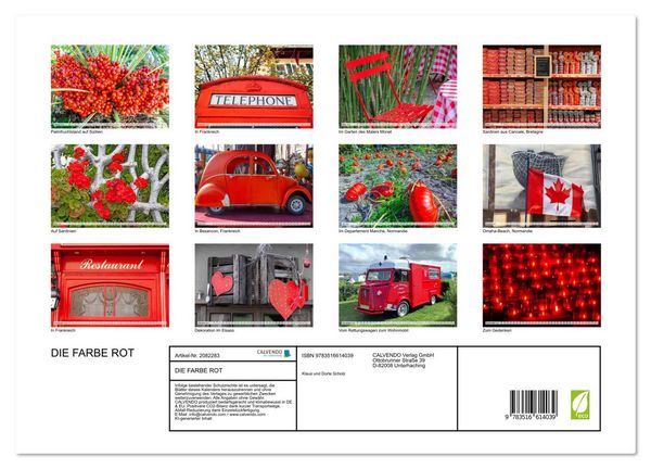 Produktbild: DIE FARBE ROT (hochwertiger Premium Wandkalender 2026 DIN A2 quer), Kunstdruck in Hochglanz